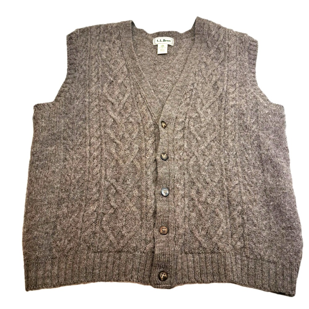 L.L. Bean Sweater Vest Mens L Brown Excellent Vintage Scotland Wool Cable Knit